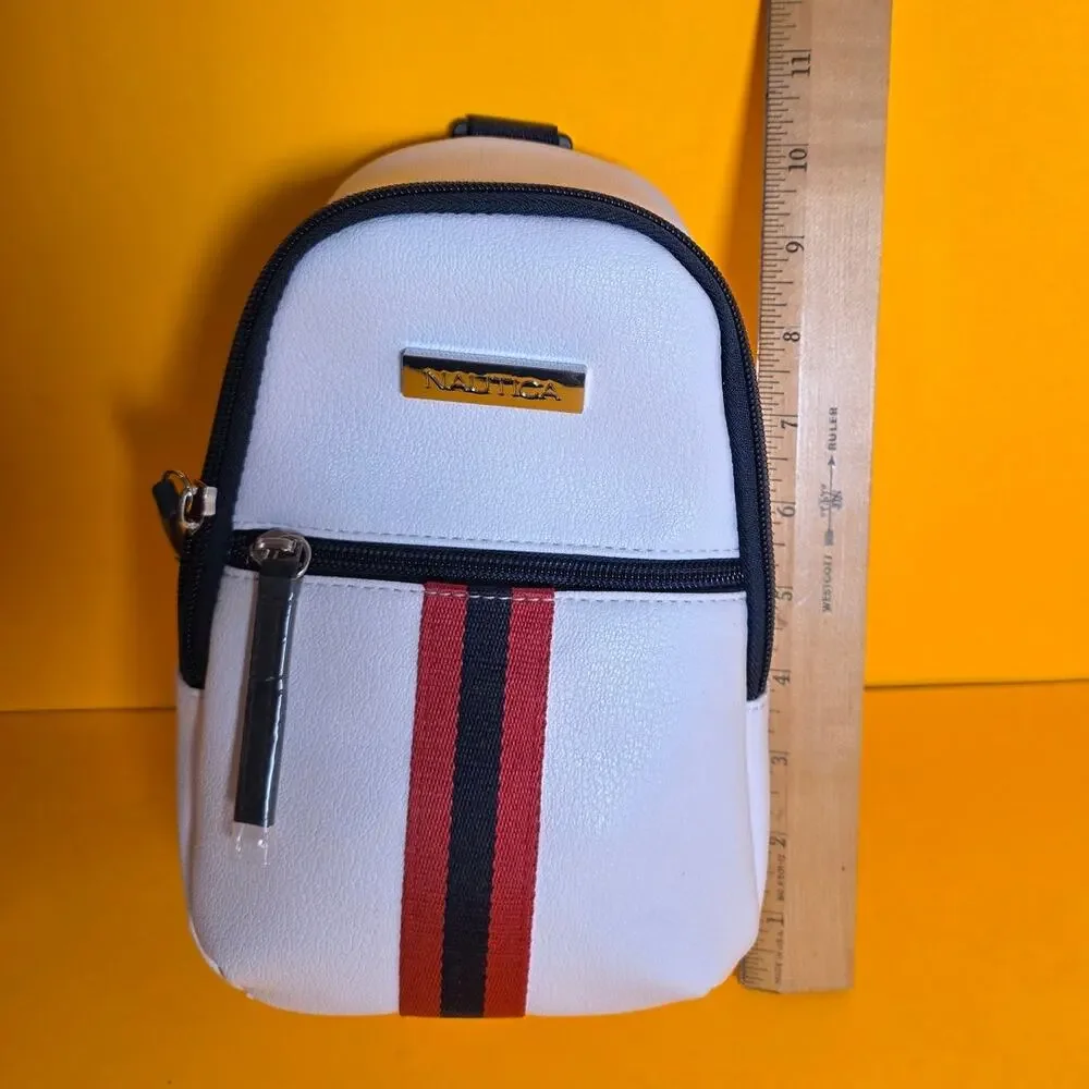 NWT Nautica Bowline Sling Mini Backpack White Navy Red Convertible Bag Purse